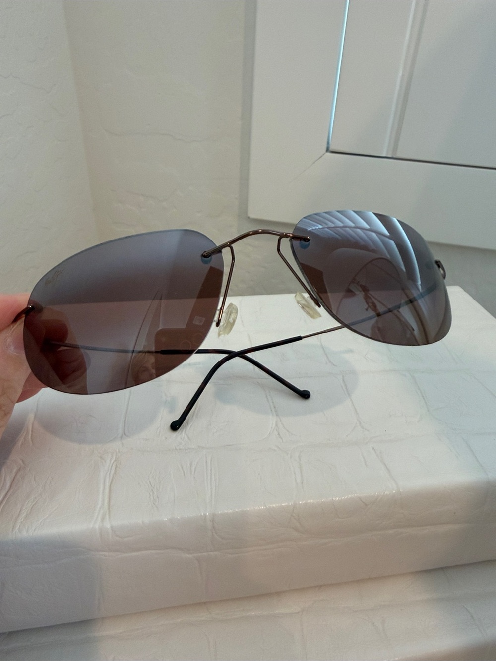 Rare Vintage Maui Jim Ka'anapali MJ 50123 Titanium Rimless Sunglasses HCL Bronze - Picture 7 of 7